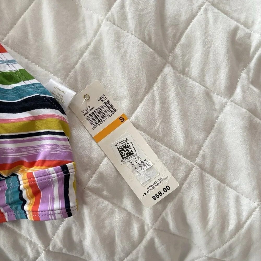 NWT Anne Cole Womens Size Small Striped‎ Halter Bikini Top Swim Beach Summer